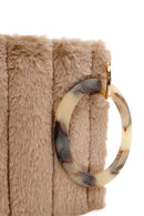 Women's Beige Chain Strap Plush Clutch Bag | Derimod