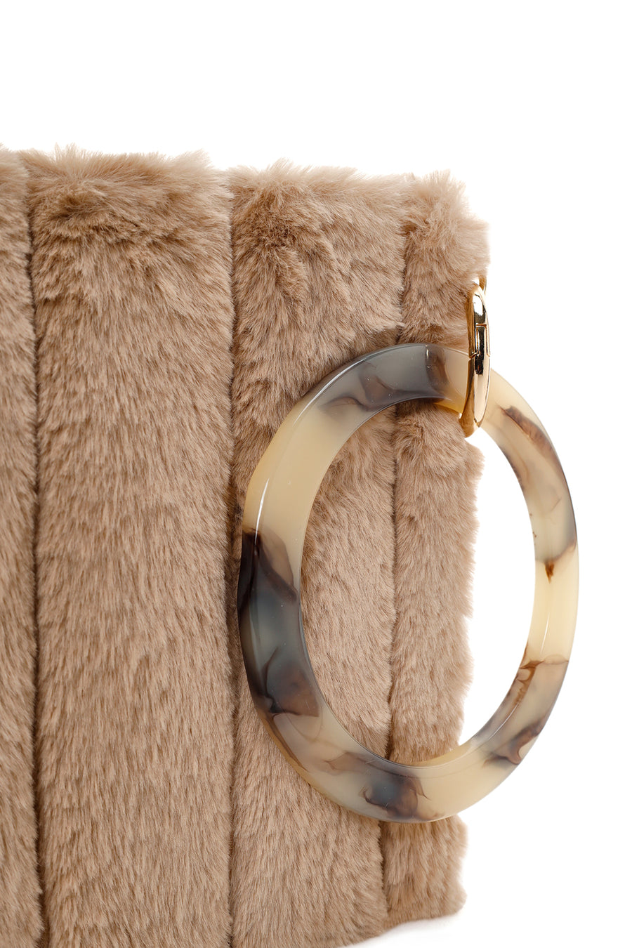 Women's Beige Chain Strap Plush Clutch Bag