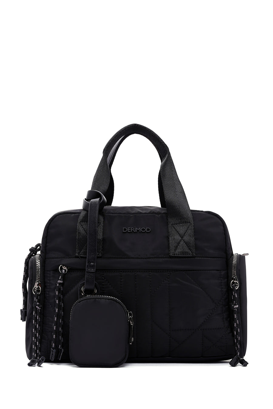 Women's Black Long Strap Fabric Sleeve Bag with Accessory Details