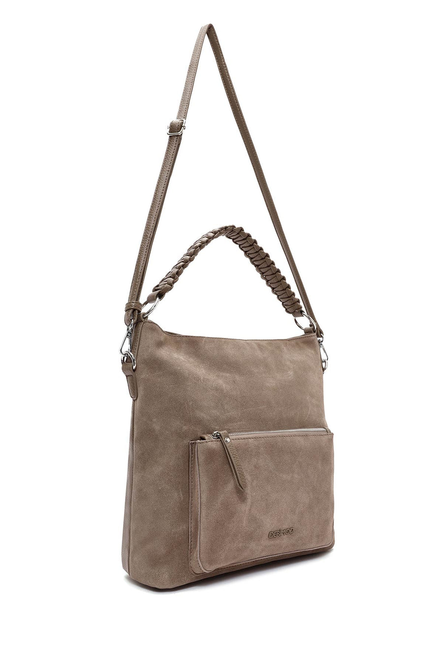 Women's Beige Short and Long Strapped Suede Shoulder Bag