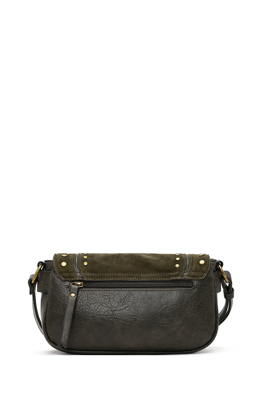 Women's Khaki Long Strap Studded Suede Crossbody Bag