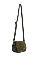 Women's Khaki Long Strap Studded Suede Crossbody Bag | Derimod