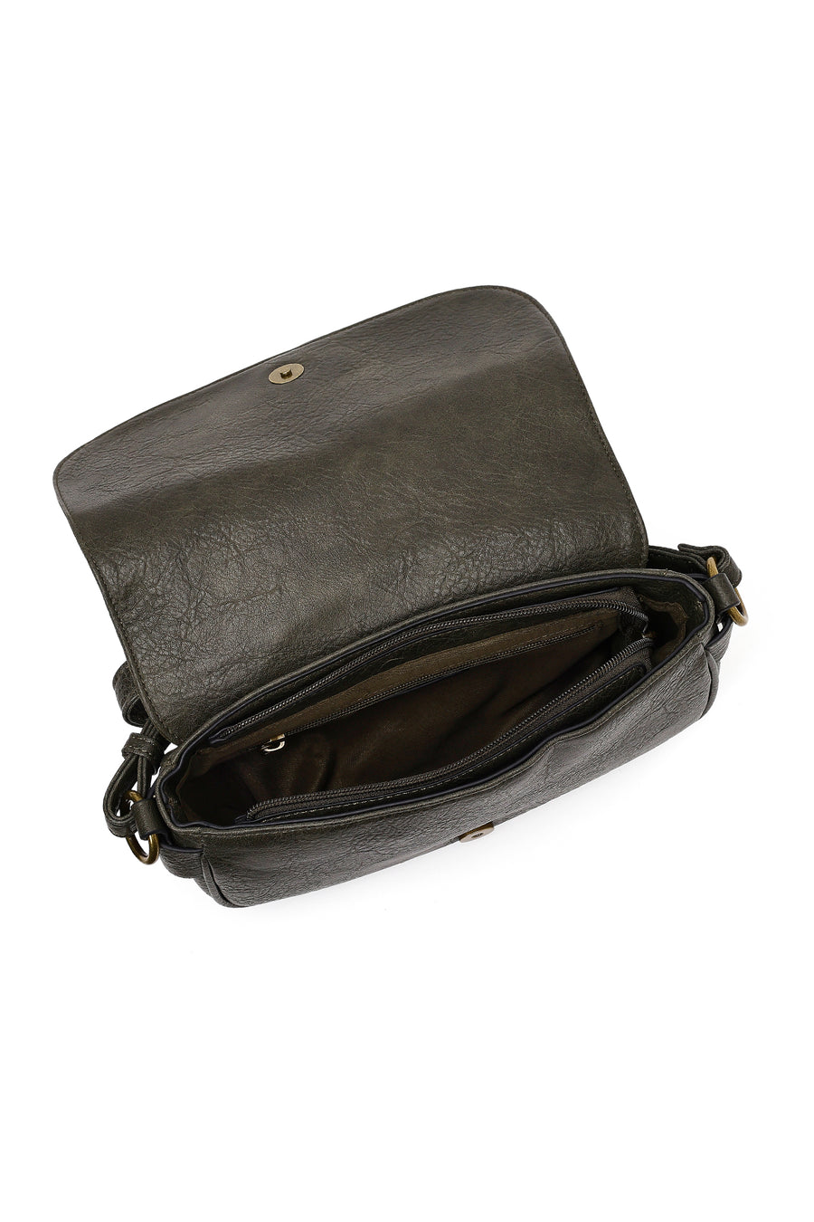 Women's Khaki Long Strap Studded Suede Crossbody Bag