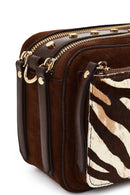 Women's Brown Long Strap Patterned Crossbody Bag | Derimod