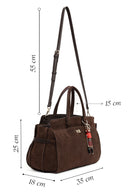 Women's Brown Long Strap Suede Shoulder Bag with Accessories | Derimod