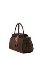 Women's Brown Long Strap Suede Shoulder Bag with Accessories | Derimod