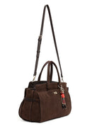 Women's Brown Long Strap Suede Shoulder Bag with Accessories | Derimod