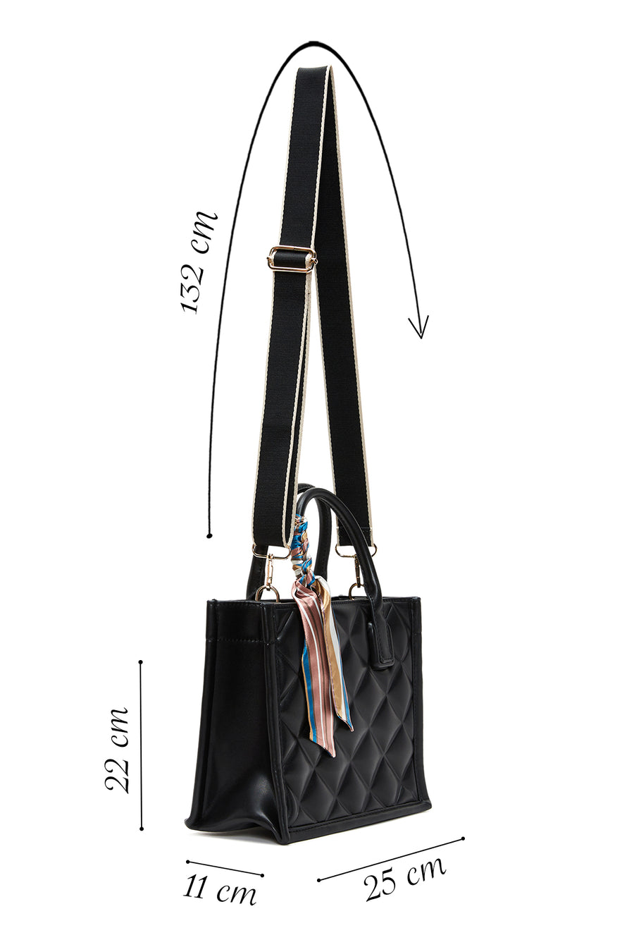 Women's Black Long Strapped Quilted Sleeve Accessorized Handbag