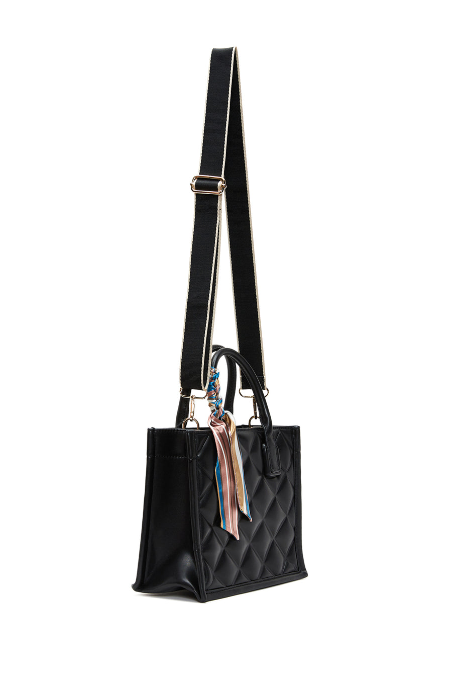 Women's Black Long Strapped Quilted Sleeve Accessorized Handbag