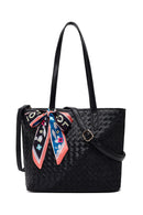 Women's Black Long Strap Accessorized Woven Shoulder Bag | Derimod