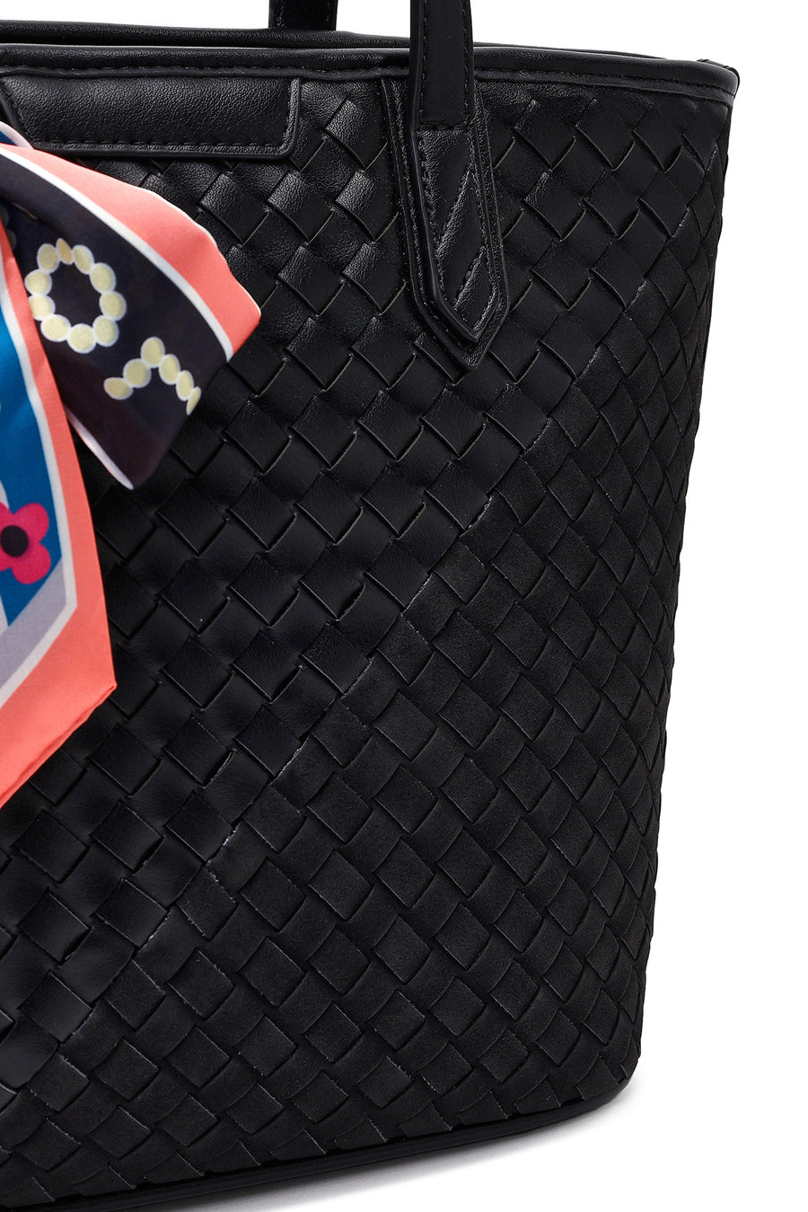 Women's Black Long Strap Accessorized Woven Shoulder Bag