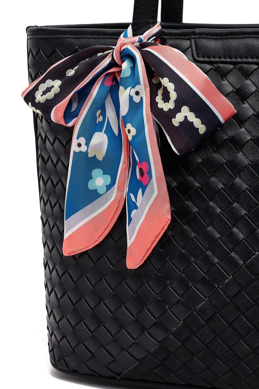 Women's Black Long Strap Accessorized Woven Shoulder Bag