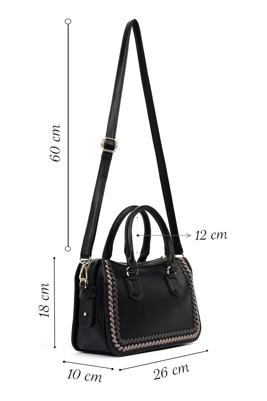 Women's Black Long Strap Knit Detailed Handbag
