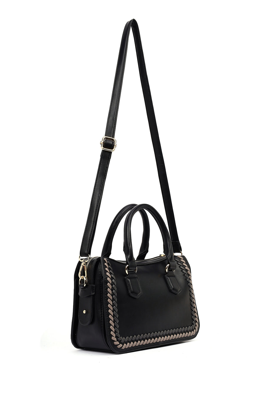 Women's Black Long Strap Knit Detailed Handbag