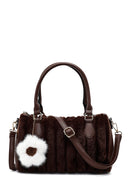 Women's Brown Long Strap Plush Shoulder Bag with Accessories | Derimod