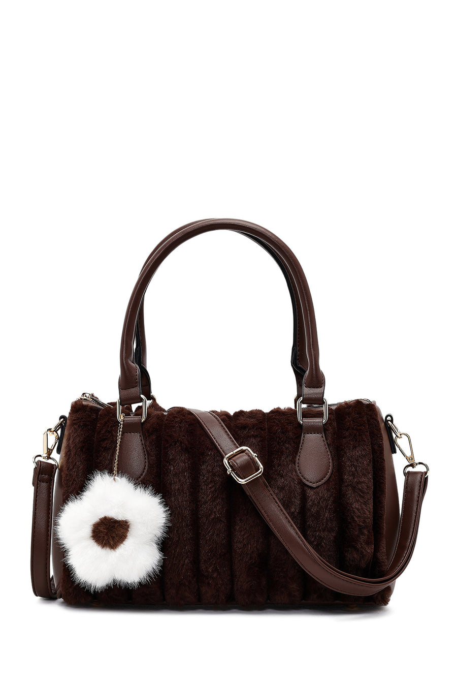 Women's Brown Long Strap Plush Shoulder Bag with Accessories 25WBD2673PH | Derimod