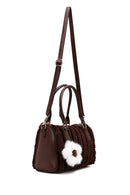Women's Brown Long Strap Plush Shoulder Bag with Accessories | Derimod