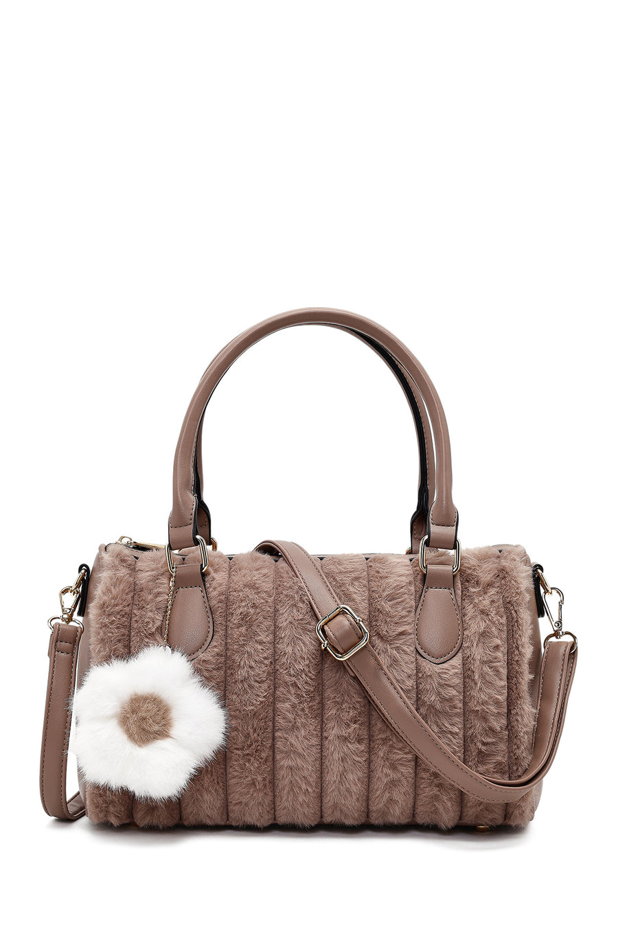 Women's Mink Long Strapped Plush Shoulder Bag with Accessories 25WBD2673PH | Derimod