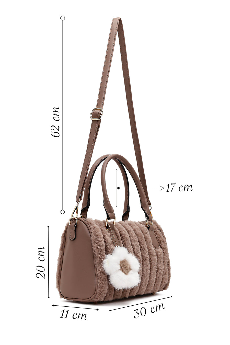 Women's Mink Long Strapped Plush Shoulder Bag with Accessories