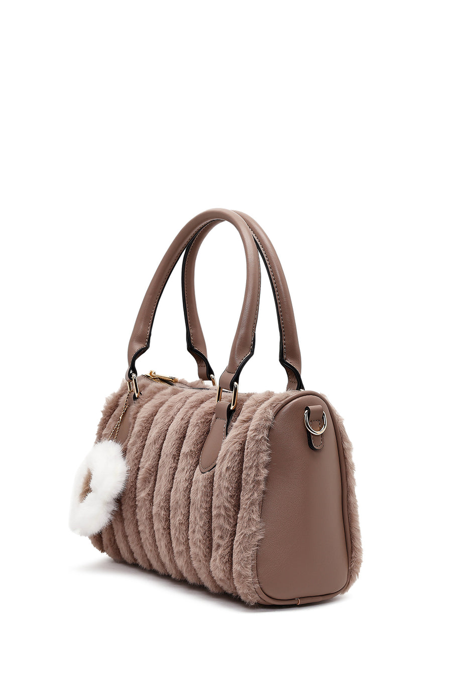 Women's Mink Long Strapped Plush Shoulder Bag with Accessories