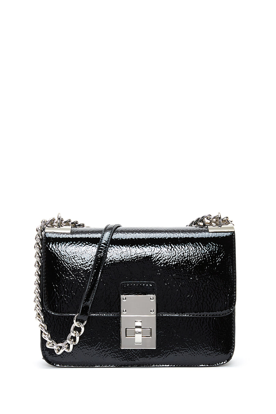 Women's Black Chain Strap Patent Leather Evening Crossbody Bag 25WBD271216 | Derimod