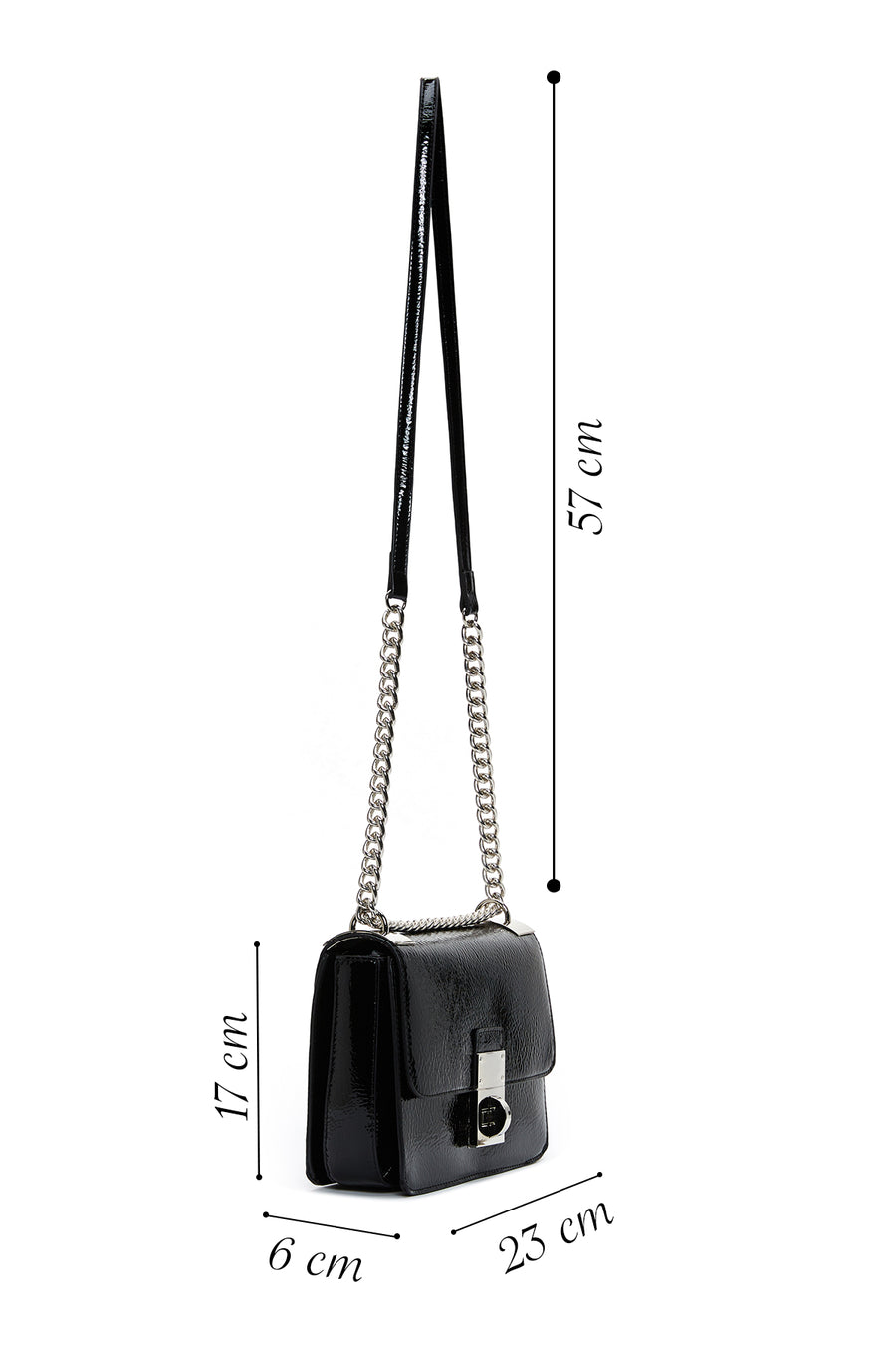 Women's Black Chain Strap Patent Leather Evening Crossbody Bag