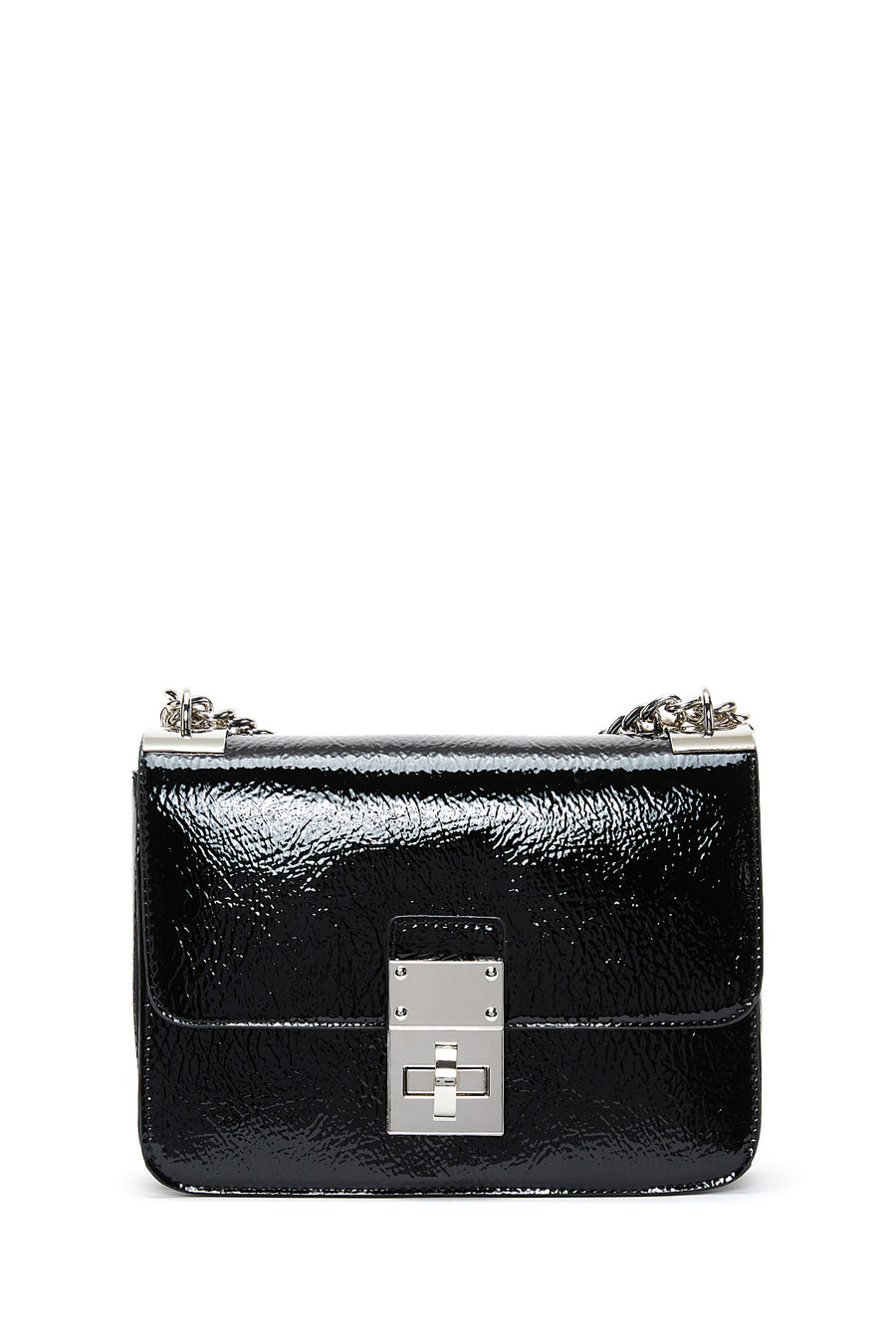 Women's Black Chain Strap Patent Leather Evening Crossbody Bag
