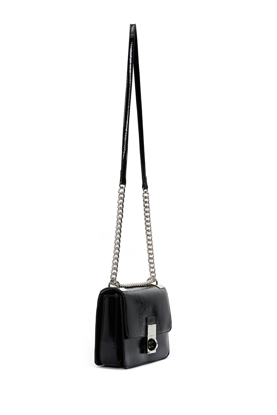 Women's Black Chain Strap Patent Leather Evening Crossbody Bag