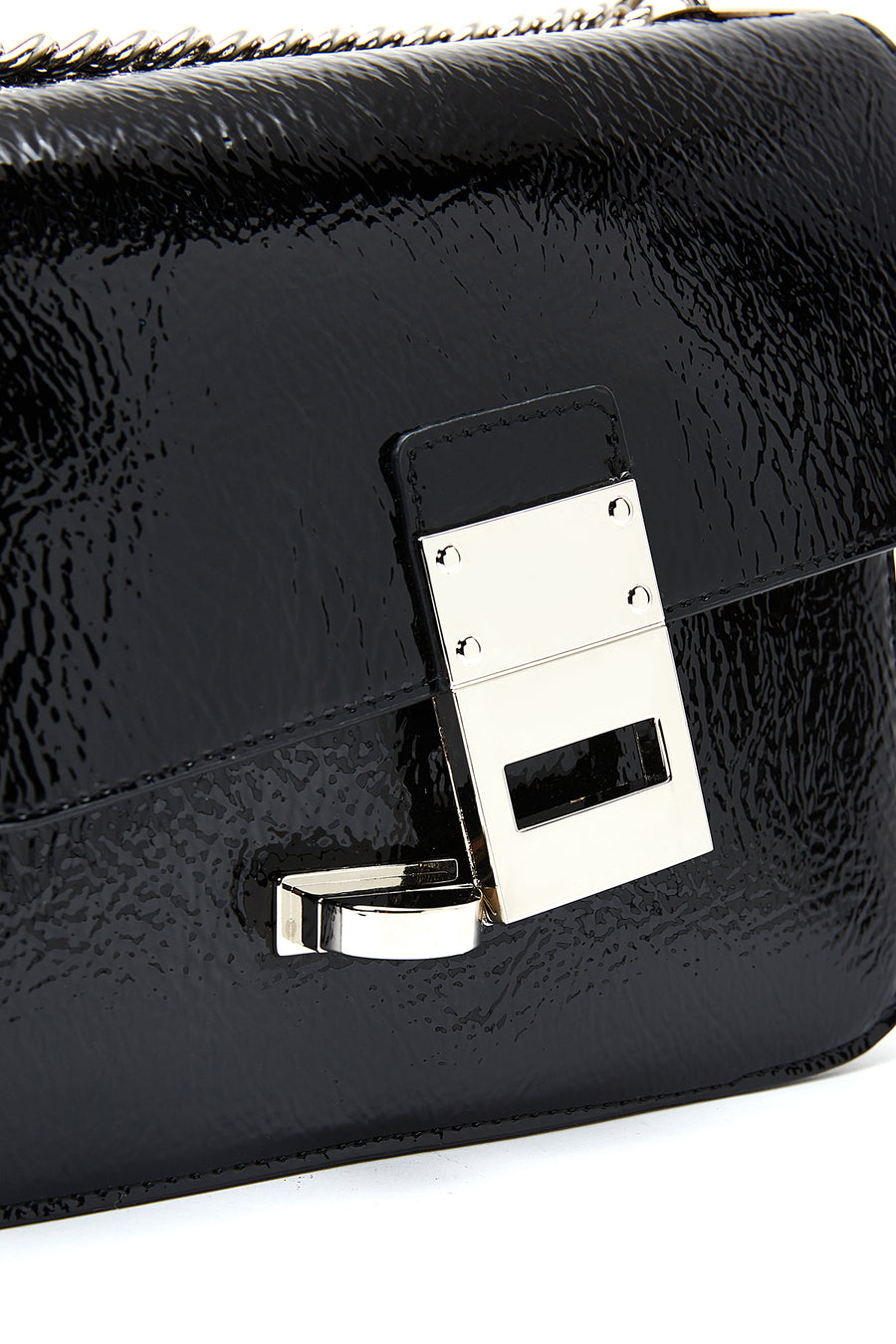 Women's Black Chain Strap Patent Leather Evening Crossbody Bag