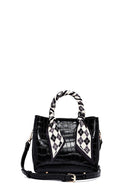Woman Black Long Strap Crocodile Patterned Mini Handbag | Derimod