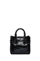 Woman Black Long Strap Crocodile Patterned Mini Handbag | Derimod