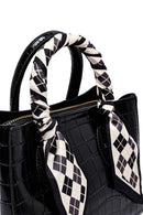Woman Black Long Strap Crocodile Patterned Mini Handbag | Derimod