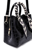 Woman Black Long Strap Crocodile Patterned Mini Handbag | Derimod