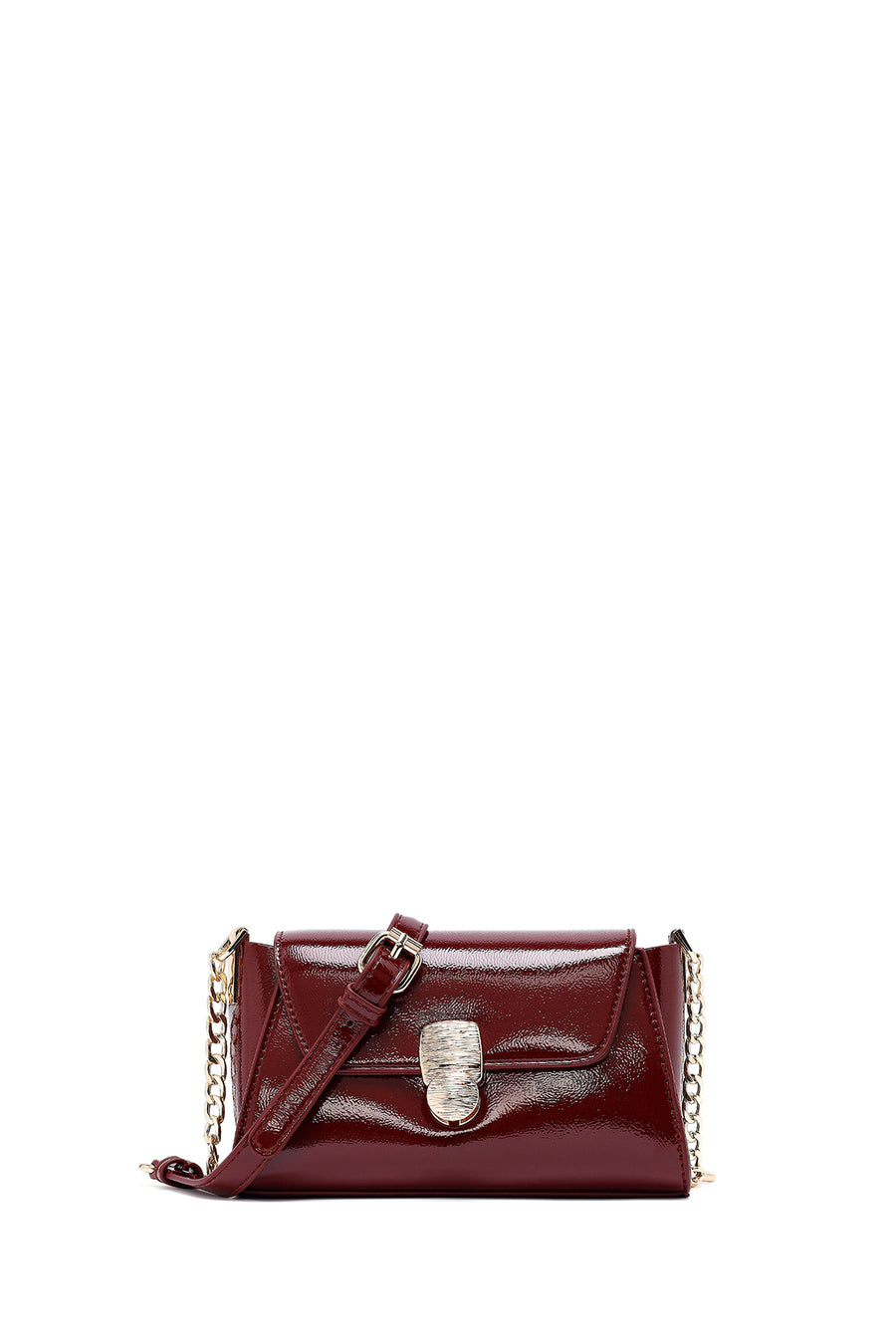 Woman Burgundy Long Strap Patent Leather Mini Crossbody Bag 25WBD281816 | Derimod