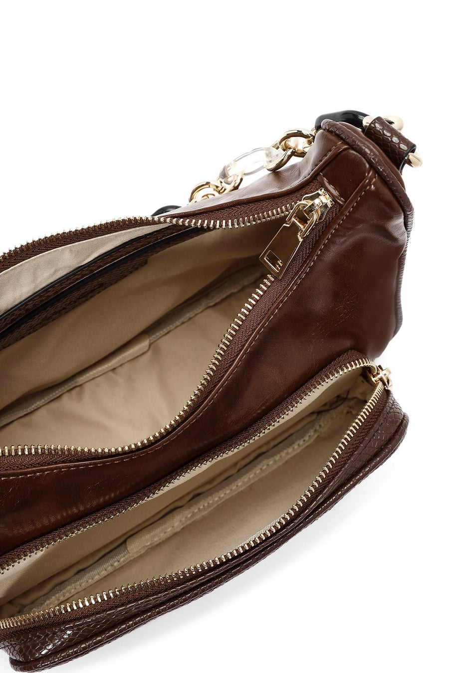 Women's Brown Double Strap Shoulder Bag