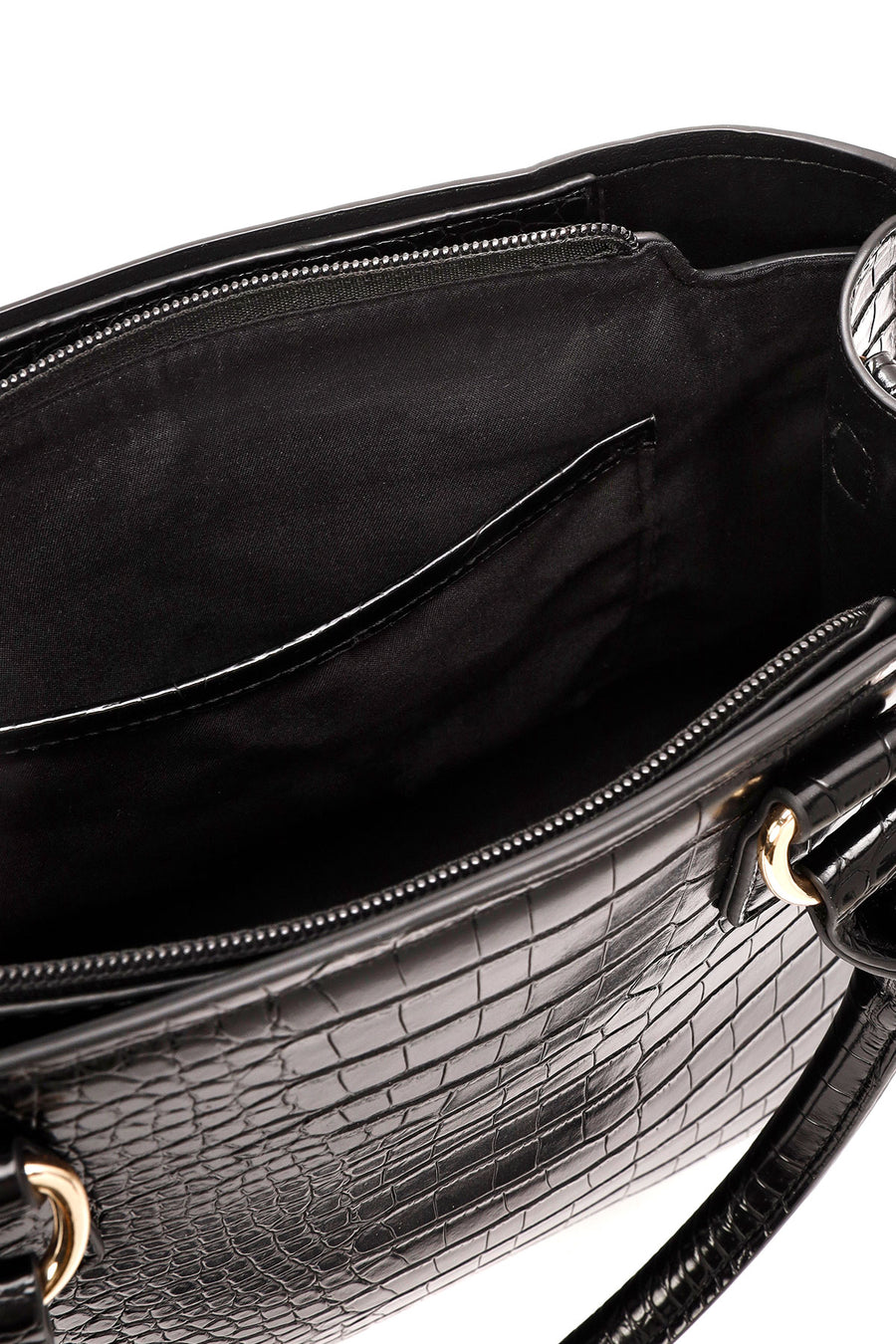 Women's Black Long Strap Crocodile Sleeve Bag