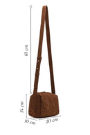 Women's Brown Long Strapped Woven Suede Crossbody Bag | Derimod