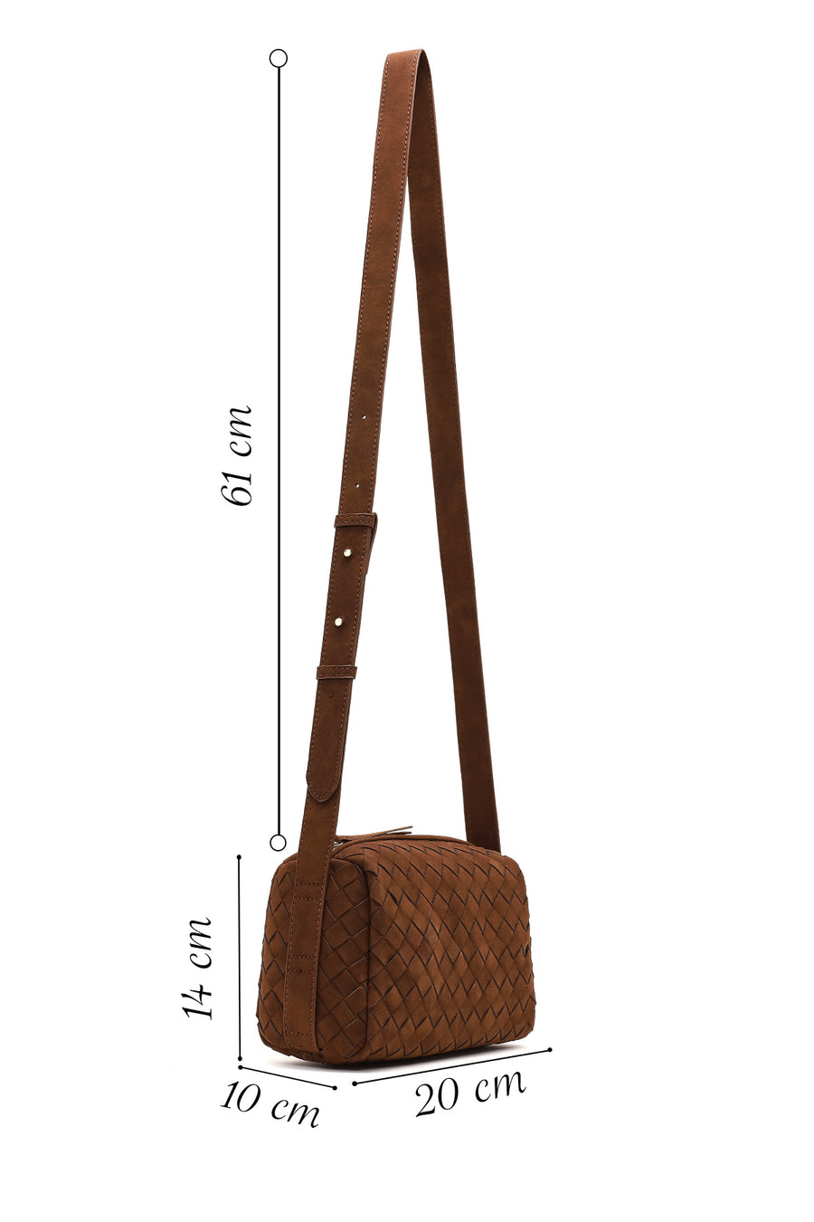 Women's Brown Long Strapped Woven Suede Crossbody Bag