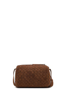 Women's Brown Long Strapped Woven Suede Crossbody Bag | Derimod