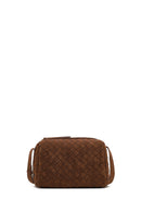 Women's Brown Long Strapped Woven Suede Crossbody Bag | Derimod