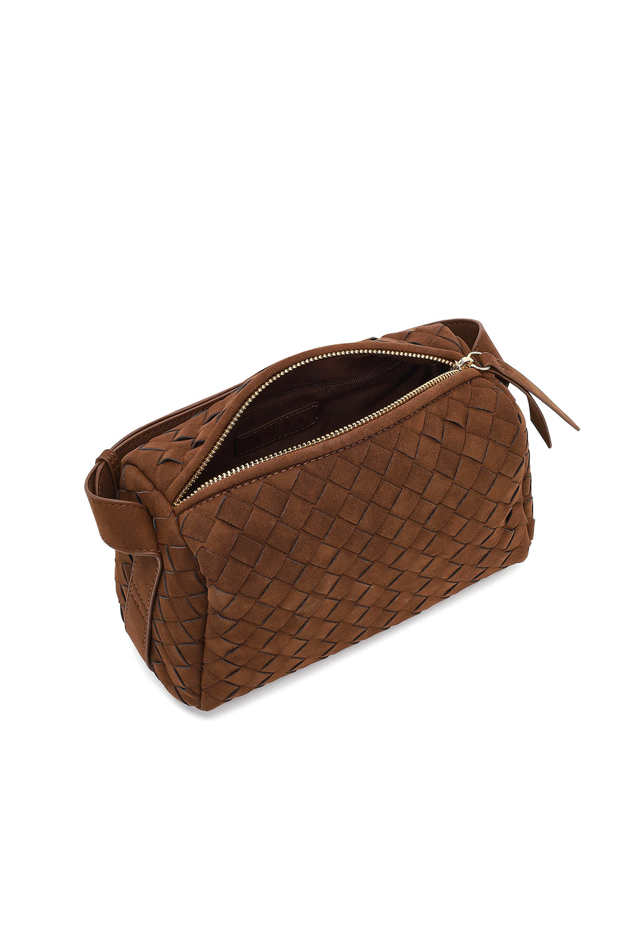 Women's Brown Long Strapped Woven Suede Crossbody Bag