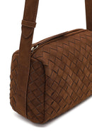 Women's Brown Long Strapped Woven Suede Crossbody Bag | Derimod