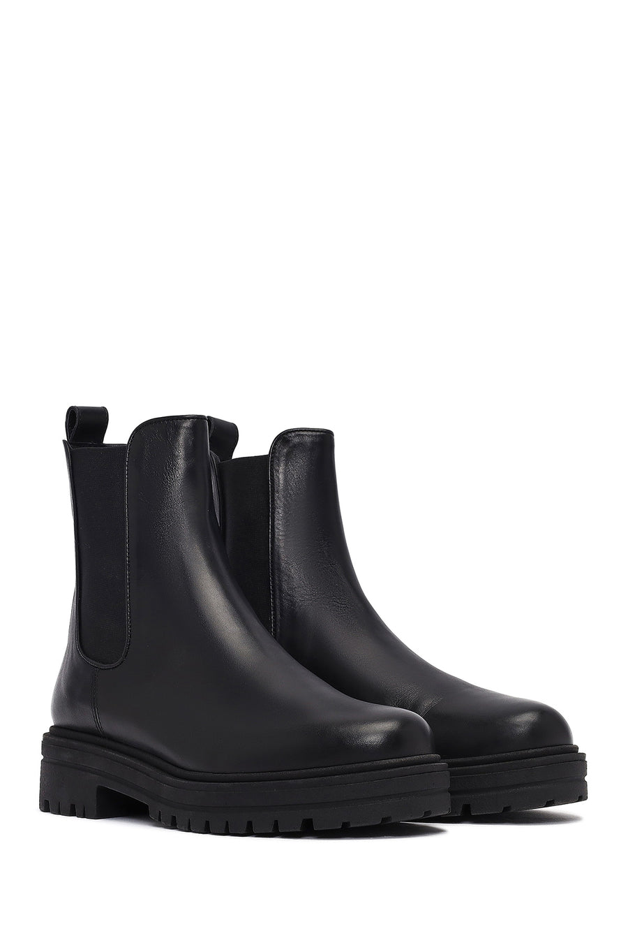 Woman Siyah Leather Chelsea Bot