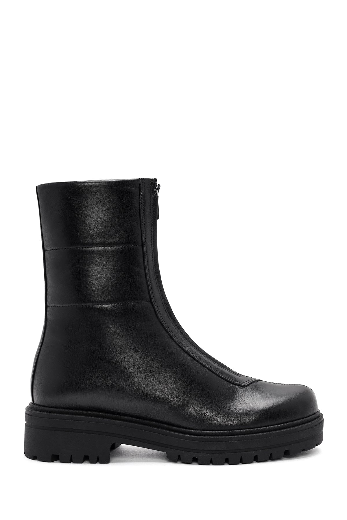 Woman Black Front Zipper Leather Boat 25WFD110818 | Derimod