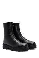 Woman Black Front Zipper Leather Boat | Derimod