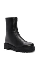 Woman Black Front Zipper Leather Boat | Derimod