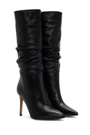 Women's Black High Thin Heel Leather Boot | Derimod