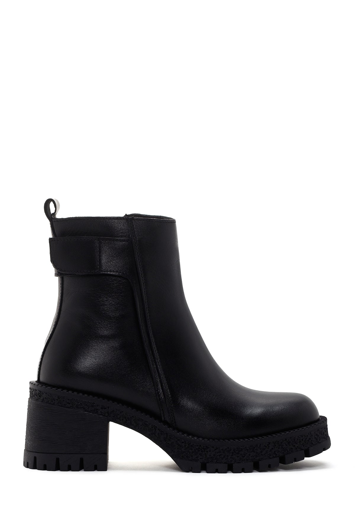 Woman Black Zippered Chunky Heels Leather Boat 25WFD130318 | Derimod