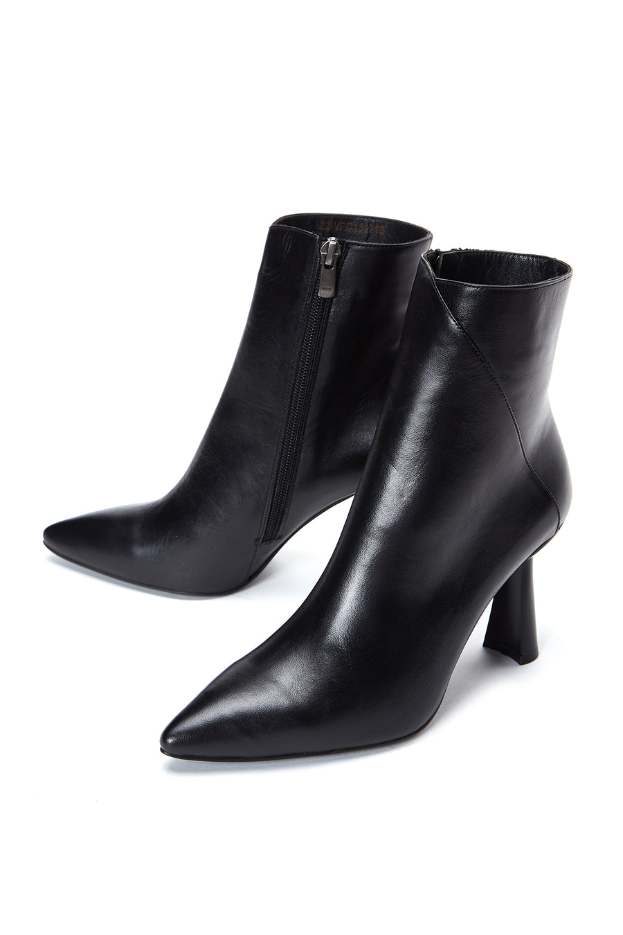 Woman Black Zippered Stiletto Heels Leather Boat