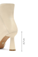 Women's Cream Zippered Thin Heeled Leather Boot | Derimod